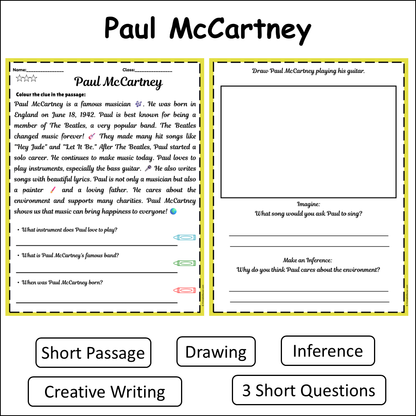 Paul McCartney | Short Reading Comprehension Creative Worksheet