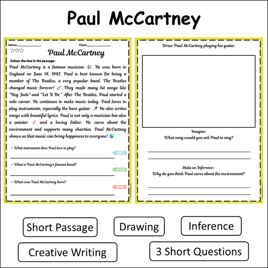 Paul McCartney | Short Reading Comprehension Creative Worksheet