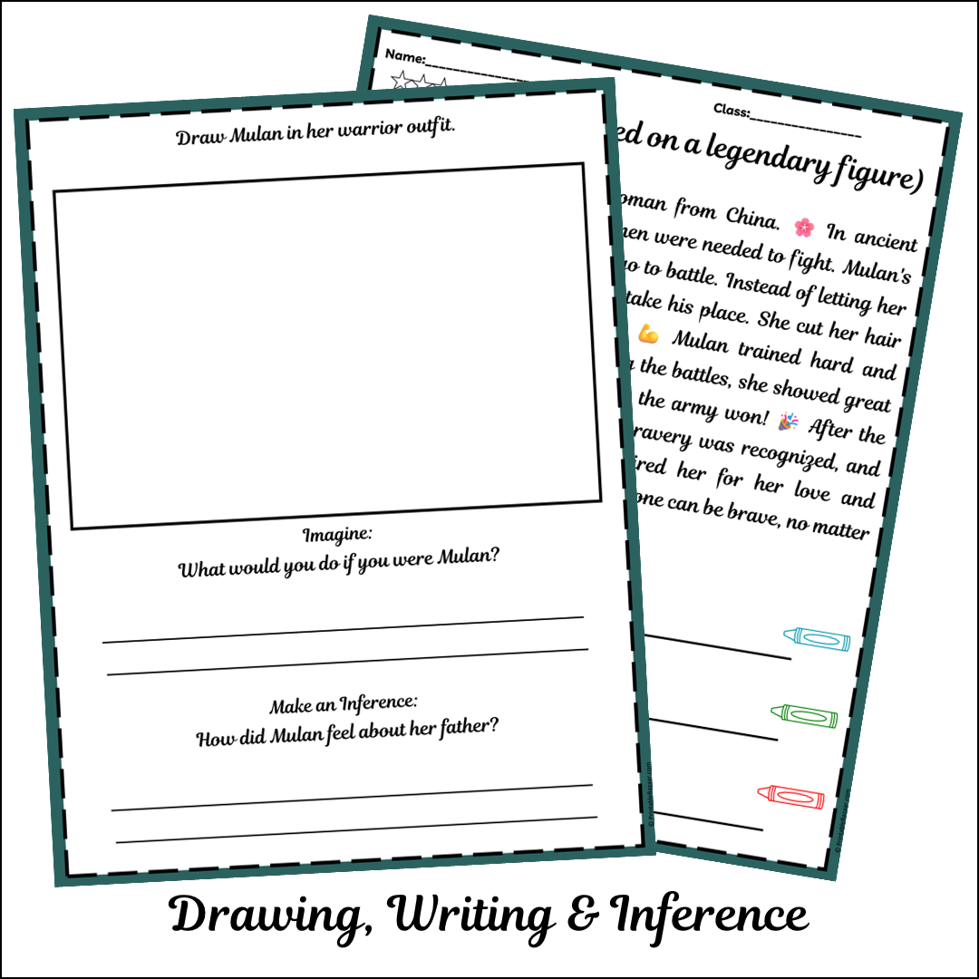 Mulan (Based on a legendary figure) | Short Reading Comprehension Creative Worksheet