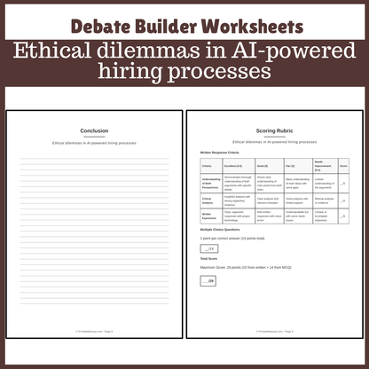 Ethical dilemmas in AI-powered hiring processes | Favour and Against Worksheet Printable Activity