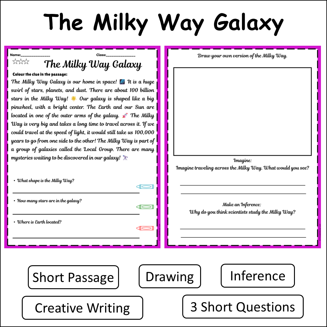 The Milky Way Galaxy | Short Reading Comprehension Creative Worksheet