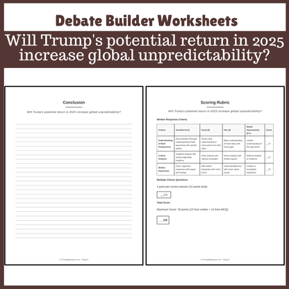 Will Trump's potential return in 2025 increase global unpredictability? | Favour and Against Worksheet Printable Activity