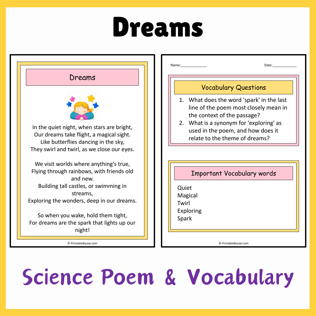 Dreams | Science Poem Reading Comprehension Activity