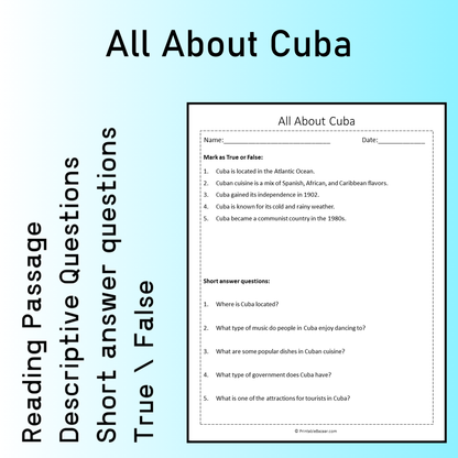 All About Cuba | Reading Comprehension Passage Printable Worksheet