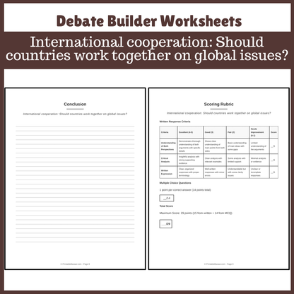 International cooperation: Should countries work together on global issues? | Favour and Against Worksheet Printable Activity