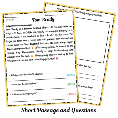 Tom Brady | Short Reading Comprehension Creative Worksheet