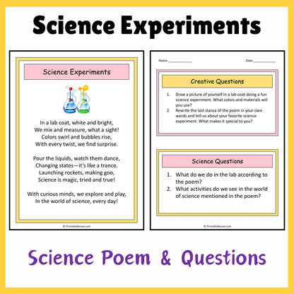 Science Experiments | Science Poem Reading Comprehension Activity