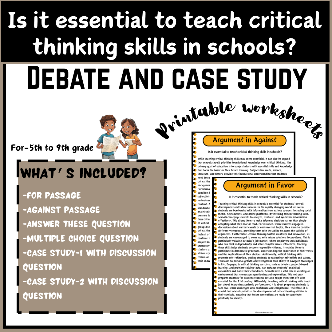 Is it essential to teach critical thinking skills in schools? | Debate Case Study Worksheet