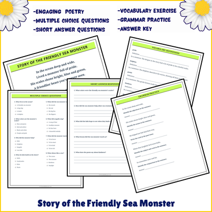 Story of the Friendly Sea Monster | Poem Grammar Worksheet Printable Activity