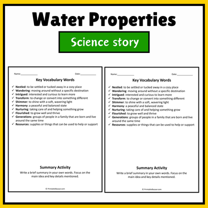 Water Properties | Science Story Reading Comprehension Activity