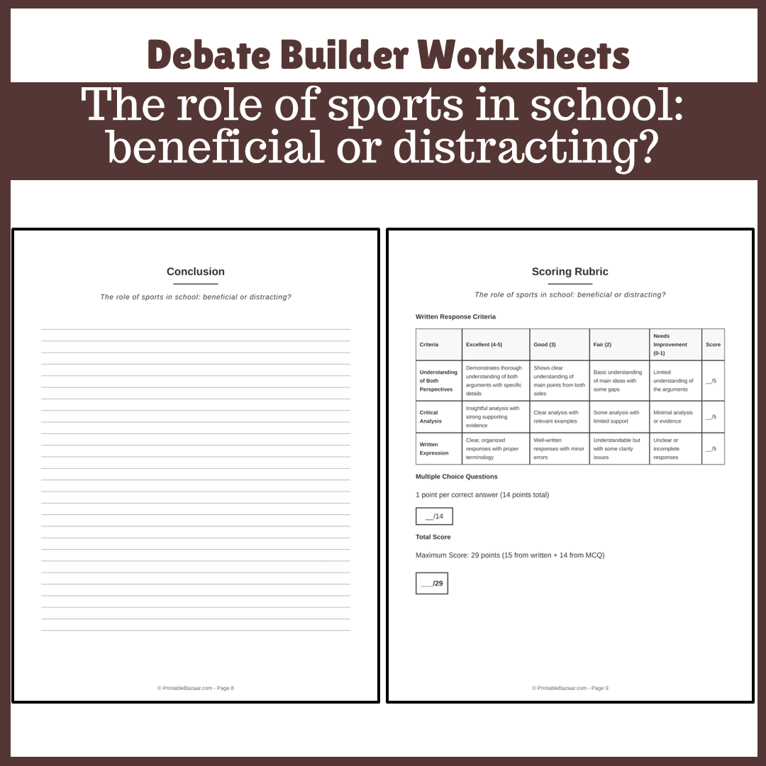 The role of sports in school: beneficial or distracting? | Favour and Against Worksheet Printable Activity