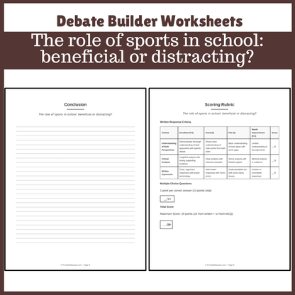 The role of sports in school: beneficial or distracting? | Favour and Against Worksheet Printable Activity