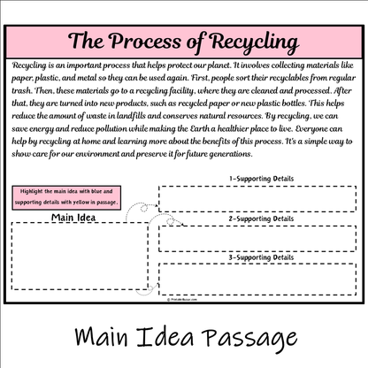 The Process of Recycling | Main Idea and Supporting Details Reading Passage and Questions