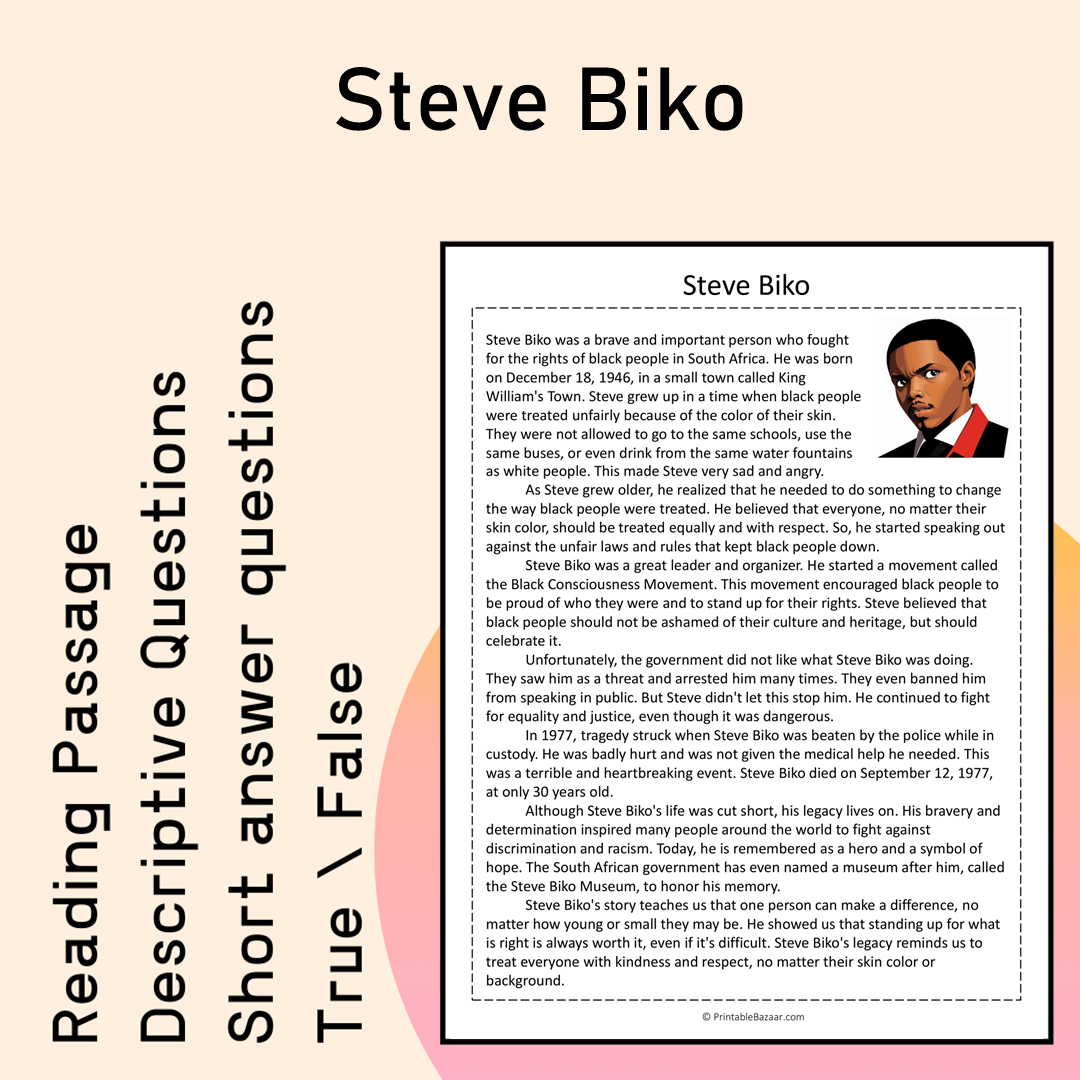 Steve Biko | Reading Comprehension Passage Printable Activity