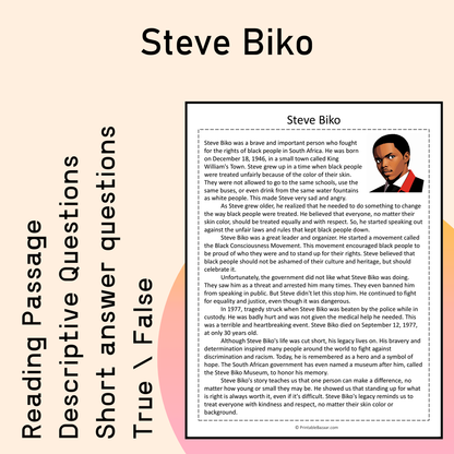 Steve Biko | Reading Comprehension Passage Printable Activity
