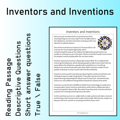Inventors and Inventions | Reading Comprehension Passage Printable Worksheet
