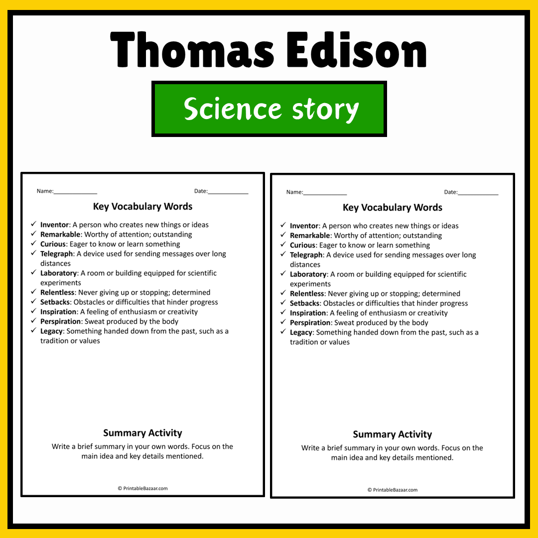 Thomas Edison | Science Story Reading Comprehension Activity