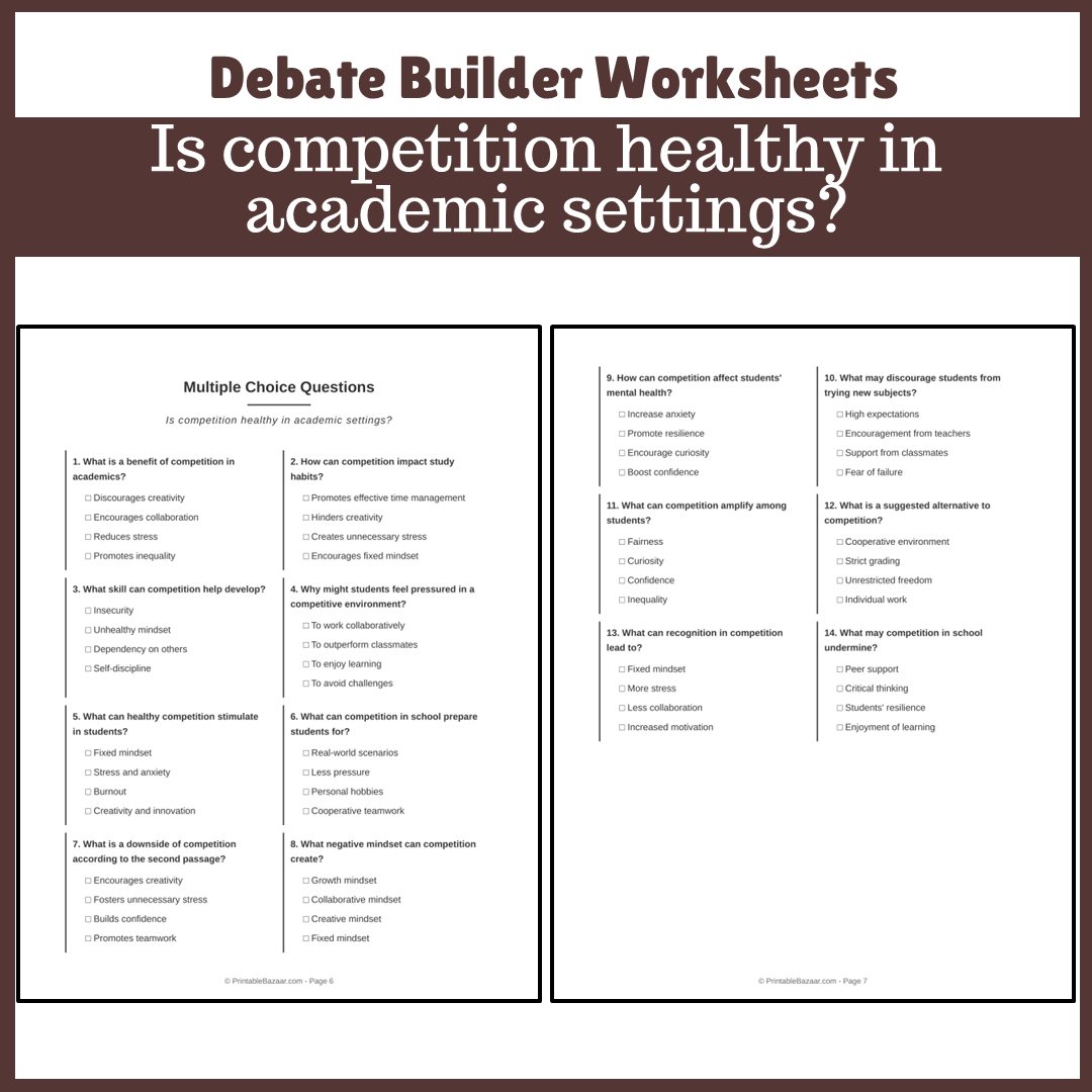 Is competition healthy in academic settings? | Favour and Against Worksheet Printable Activity