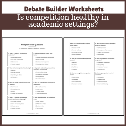Is competition healthy in academic settings? | Favour and Against Worksheet Printable Activity