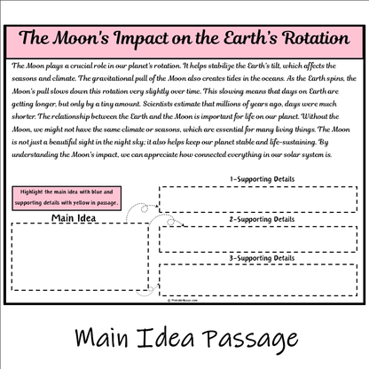 The Moon's Impact on the Earth’s Rotation | Main Idea and Supporting Details Reading Passage and Questions