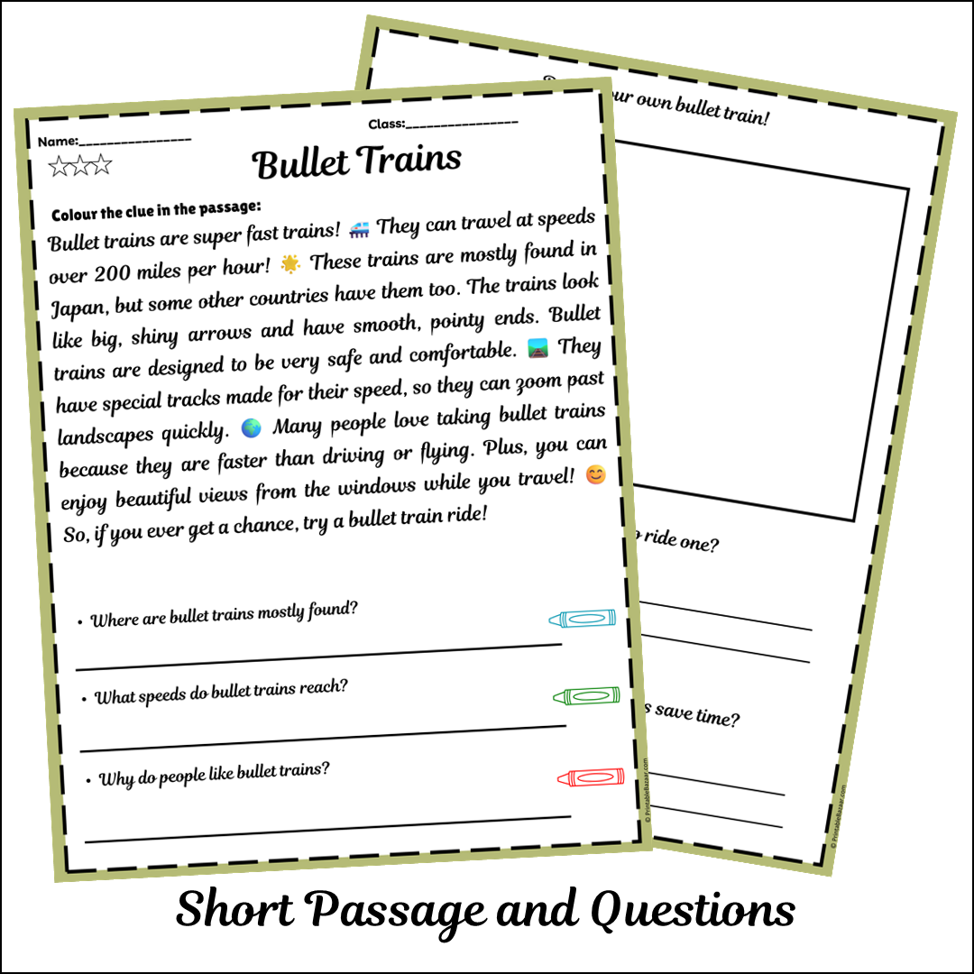Bullet Trains | Short Reading Comprehension Creative Worksheet