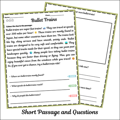 Bullet Trains | Short Reading Comprehension Creative Worksheet