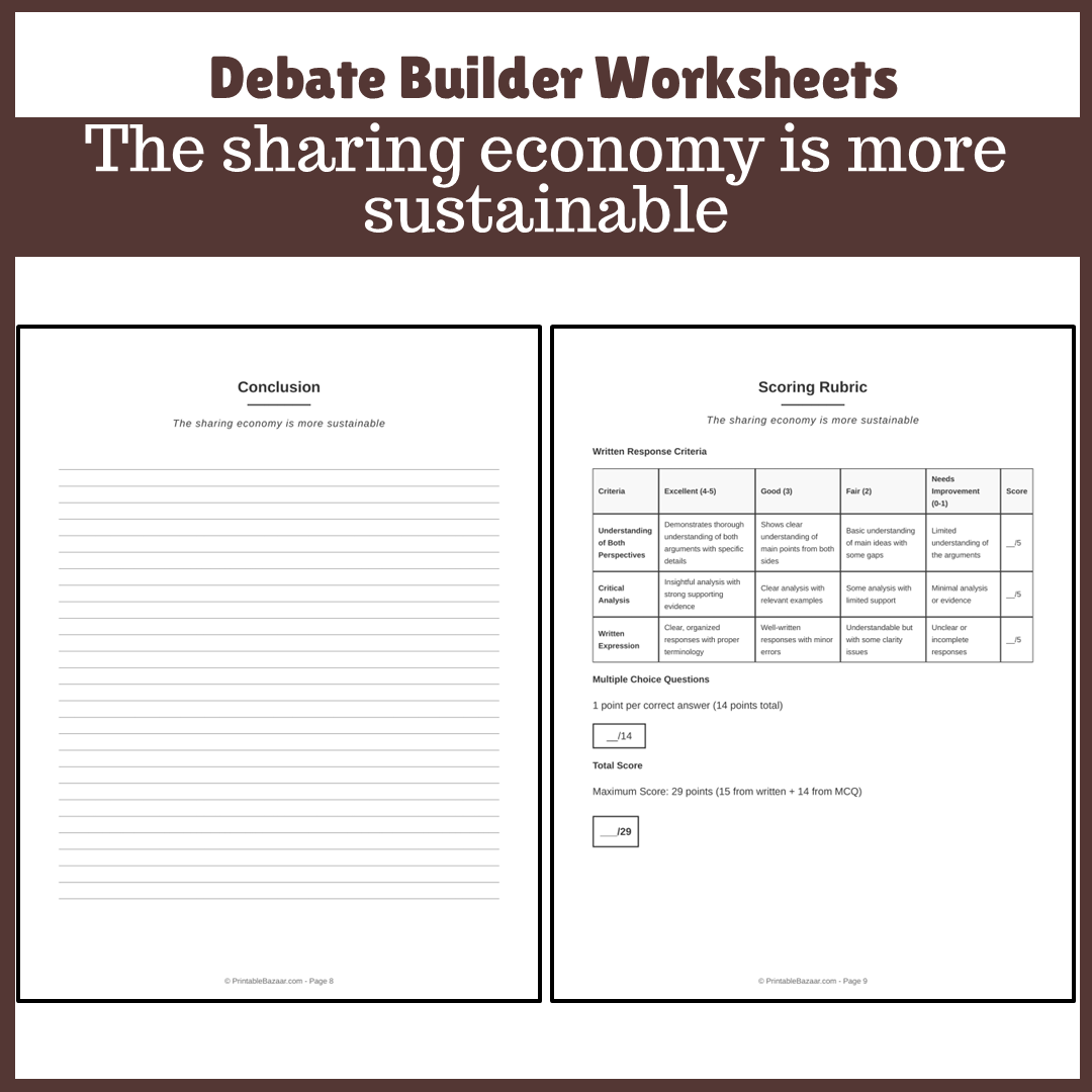 The sharing economy is more sustainable | Favour and Against Worksheet Printable Activity