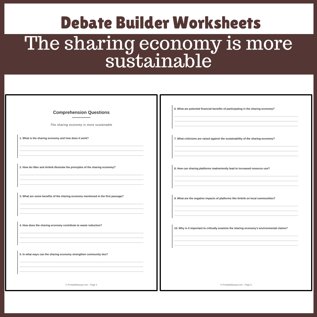 The sharing economy is more sustainable | Favour and Against Worksheet Printable Activity