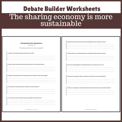 The sharing economy is more sustainable | Favour and Against Worksheet Printable Activity