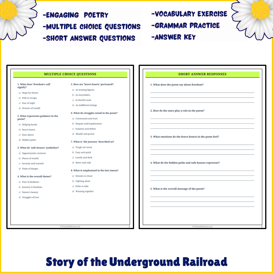 Story of the Underground Railroad | Poem Grammar Worksheet Printable Activity