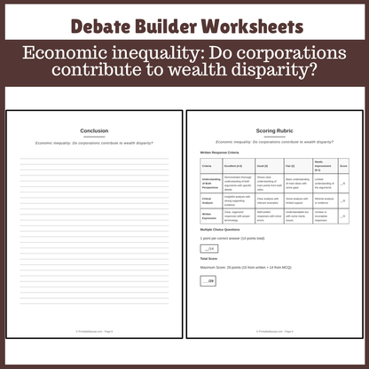 Economic inequality: Do corporations contribute to wealth disparity? | Favour and Against Worksheet Printable Activity