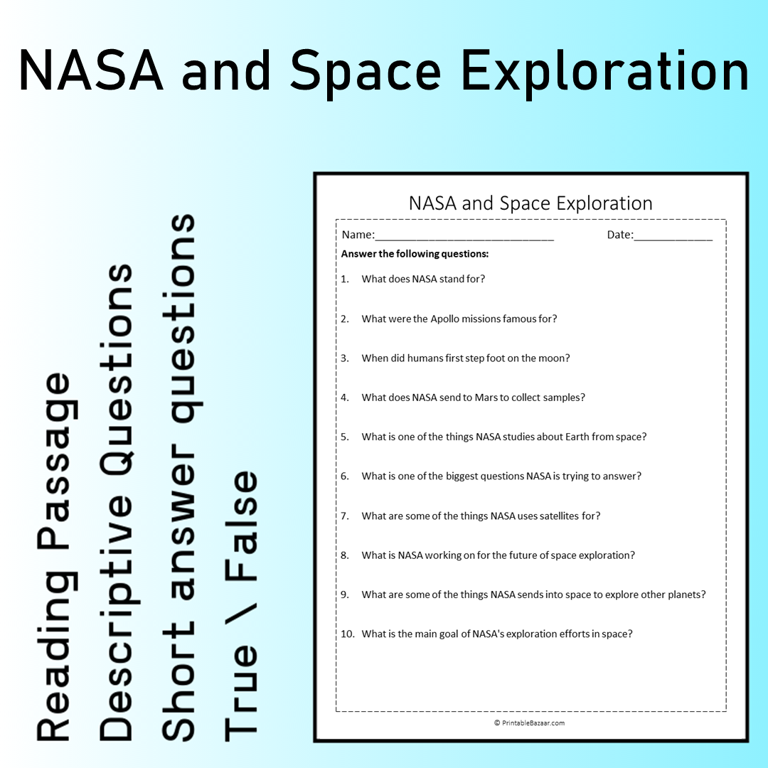 NASA and Space Exploration | Reading Comprehension Passage Printable Worksheet