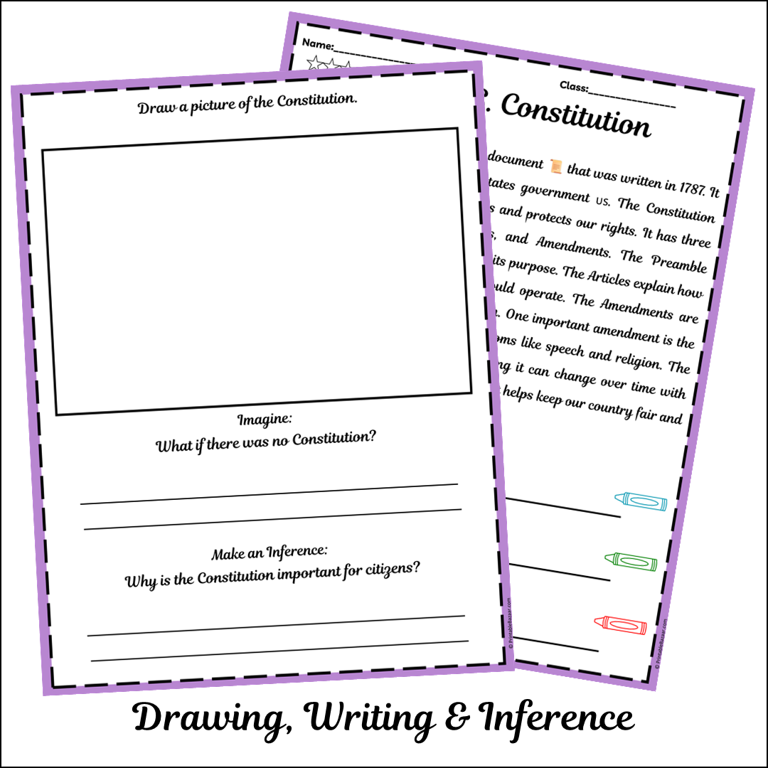 U.S. Constitution | Short Reading Comprehension Creative Worksheet
