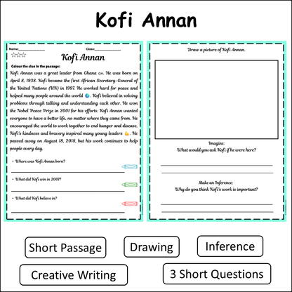 Kofi Annan | Short Reading Comprehension Creative Worksheet