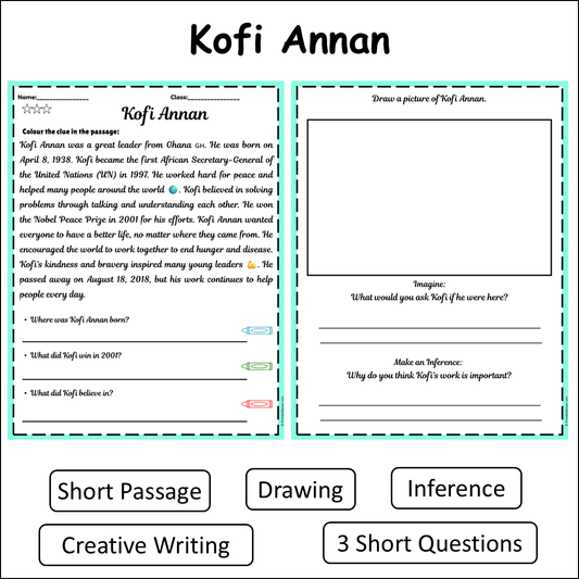 Kofi Annan | Short Reading Comprehension Creative Worksheet