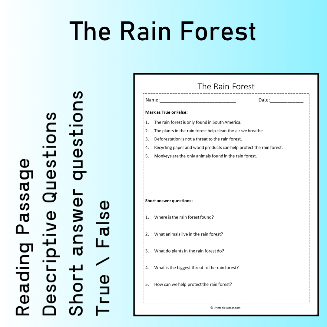 The Rain Forest | Reading Comprehension Passage Printable Worksheet