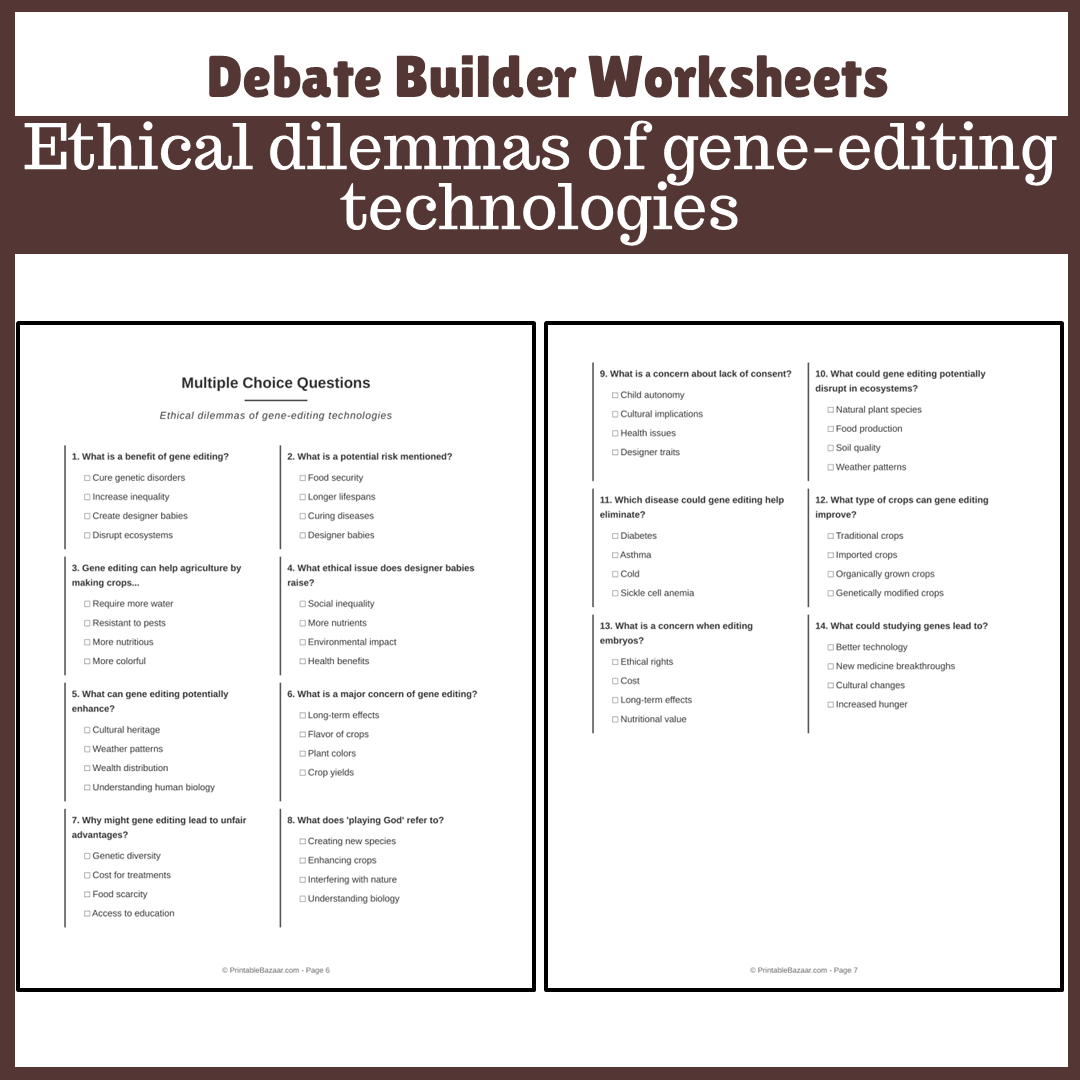 Ethical dilemmas of gene-editing technologies | Favour and Against Worksheet Printable Activity