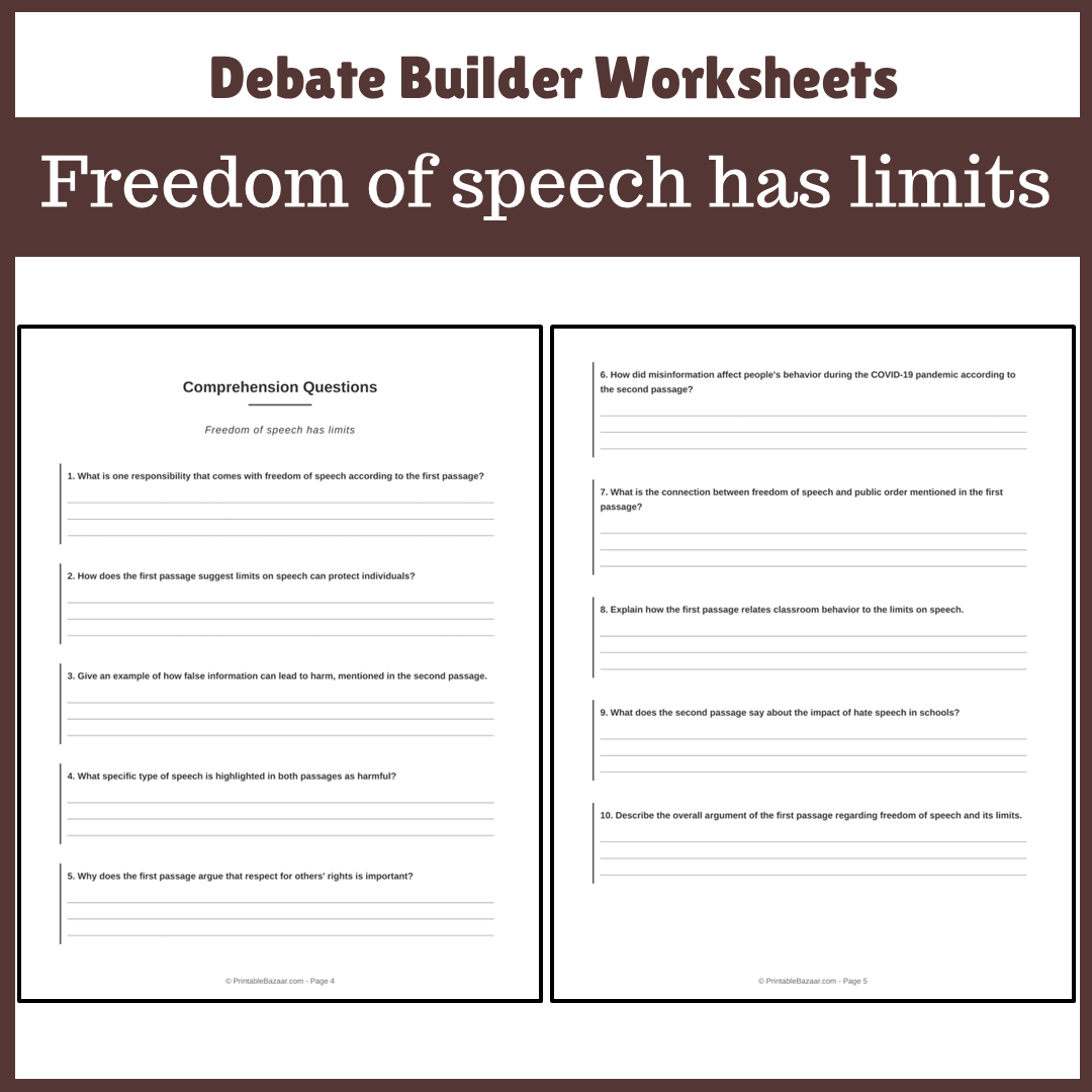 Freedom of speech has limits | Favour and Against Worksheet Printable Activity