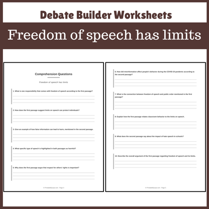 Freedom of speech has limits | Favour and Against Worksheet Printable Activity