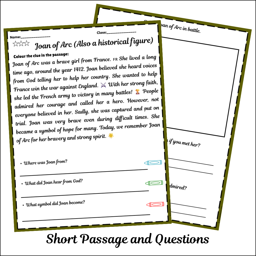Joan of Arc (Also a historical figure) | Short Reading Comprehension Creative Worksheet