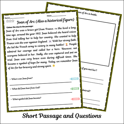 Joan of Arc (Also a historical figure) | Short Reading Comprehension Creative Worksheet