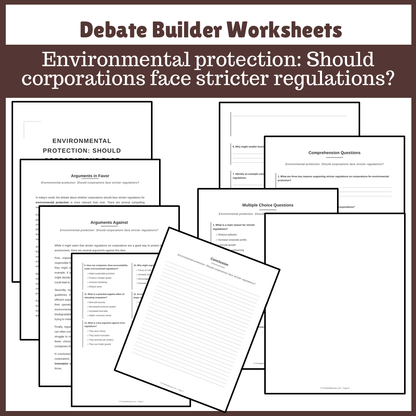 Environmental protection: Should corporations face stricter regulations? | Favour and Against Worksheet Printable Activity