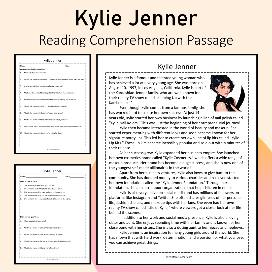 Kylie Jenner | Reading Comprehension Passage Printable Activity