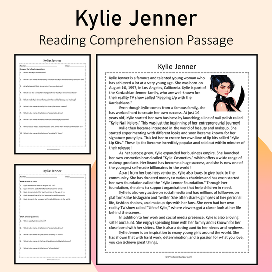 Kylie Jenner | Reading Comprehension Passage Printable Activity