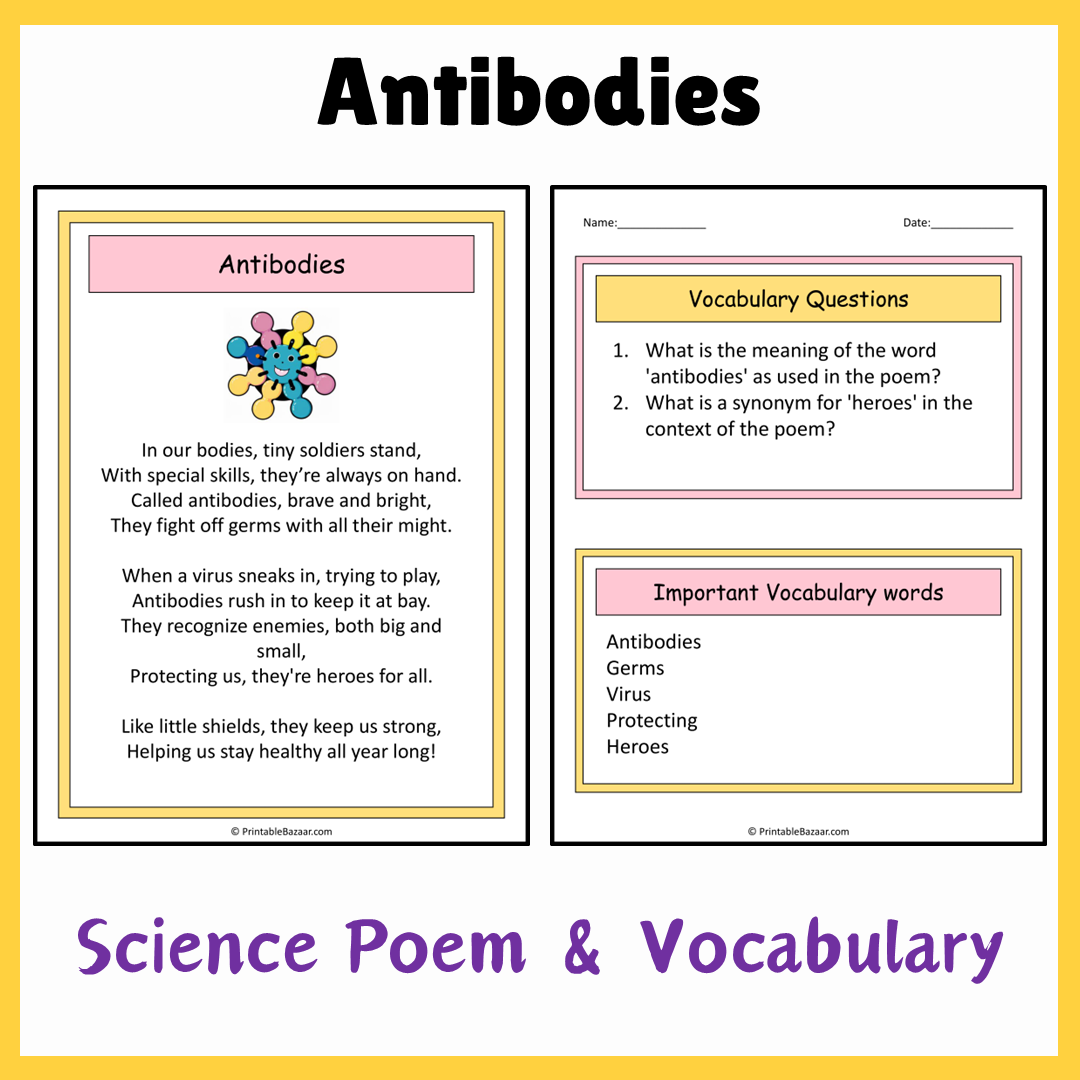 Antibodies | Science Poem Reading Comprehension Activity