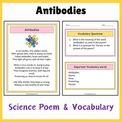 Antibodies | Science Poem Reading Comprehension Activity