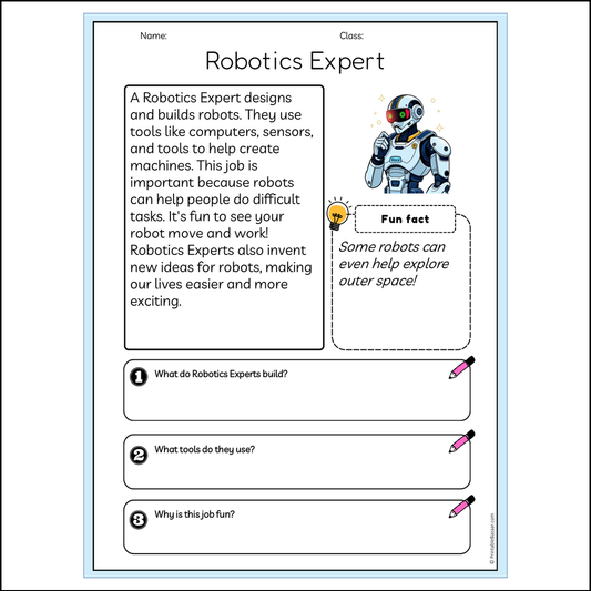 Robotics Expert | Reading Passage Comprehension Questions Writing Facts Worksheet