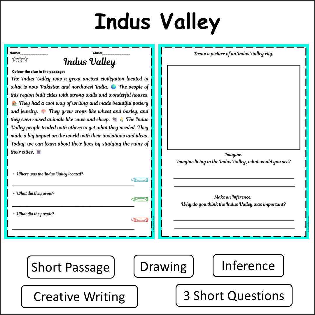 Indus Valley | Short Reading Comprehension Creative Worksheet