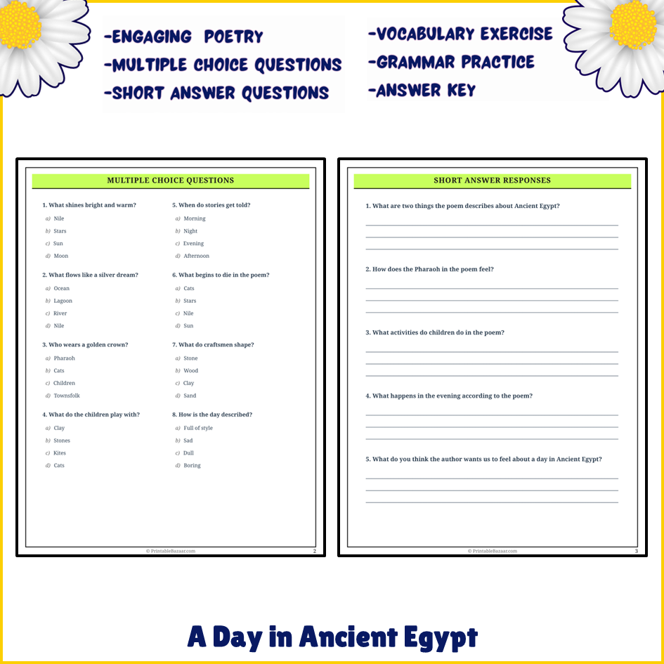 A Day in Ancient Egypt | Poem Grammar Worksheet Printable Activity