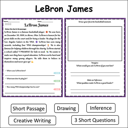 LeBron James | Short Reading Comprehension Creative Worksheet